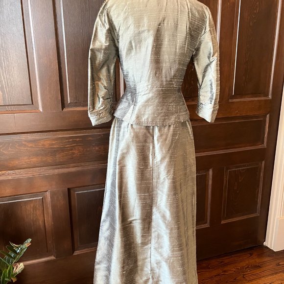 Watters Vintage Dupioni Silk Skirt Set Green Maxi Formal Mother of Bride Sz 6 - Picture 8 of 13